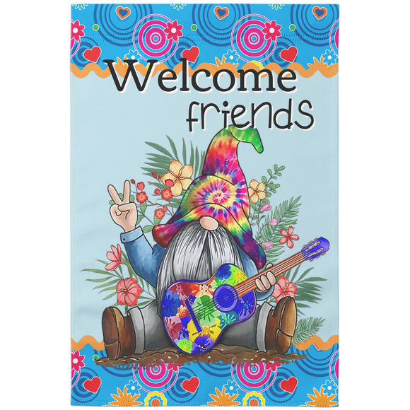 Welcome Friends Hippie Gnome Flag