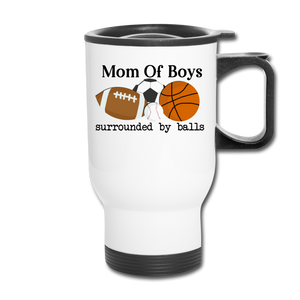 Mom of Boys Travel Mug - white