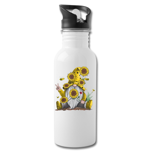 Sunflower Gnome Water Bottle - white