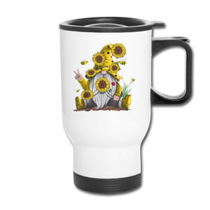 Sunflower Gnome Travel Mug - white