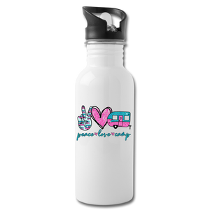 Peace Love Camp Water Bottle - white
