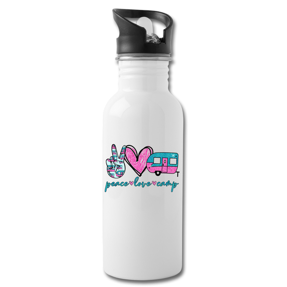 Peace Love Camp Water Bottle - white
